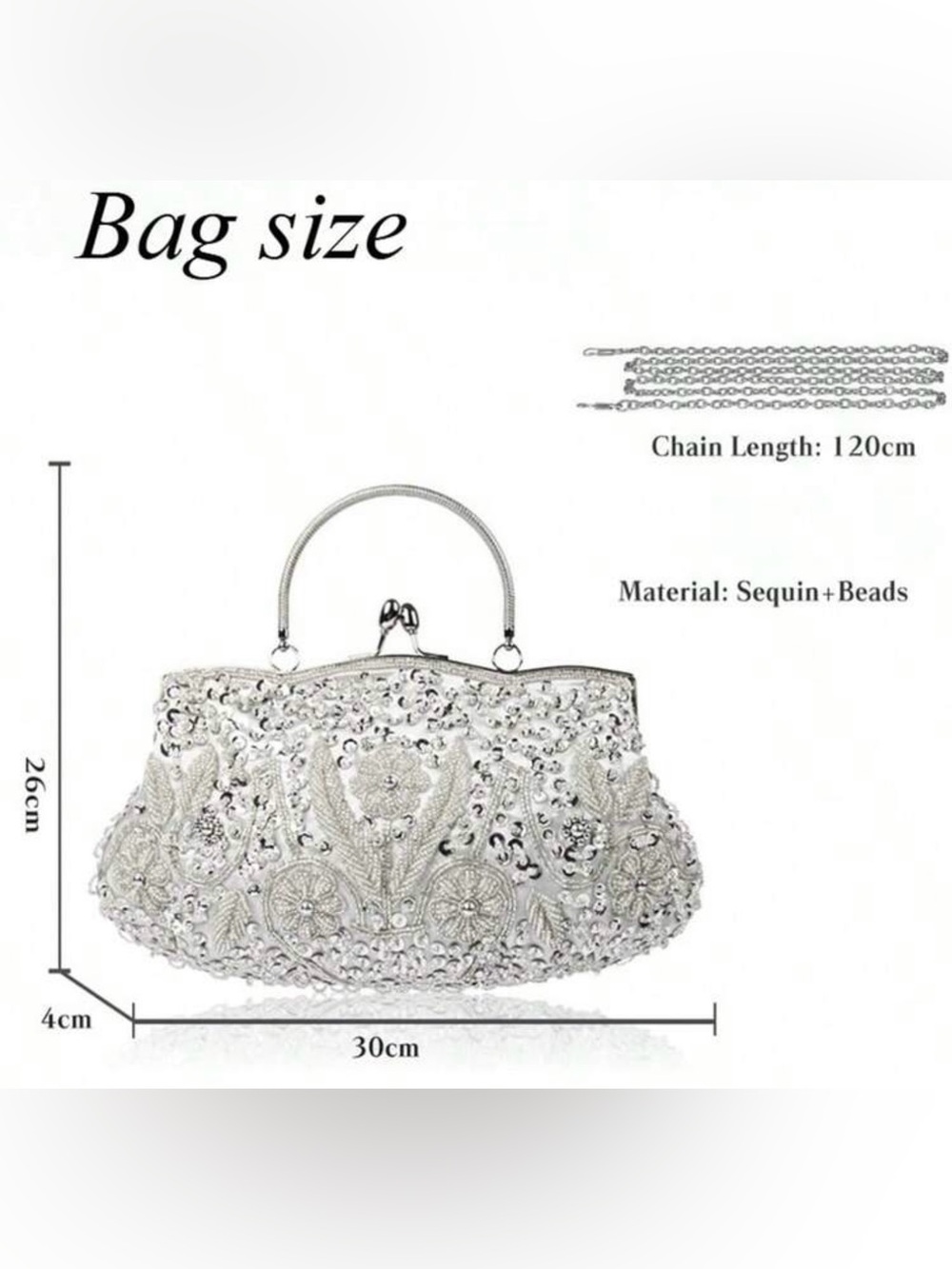 Silver beaded clutch prom wedding bag - Picture 3 of 7